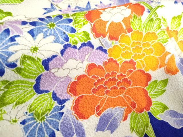 平和屋着物[]七五三　女の子　７歳　祝着　四つ身　駒刺繍　御所車花松文　金彩　DABJ3063ea