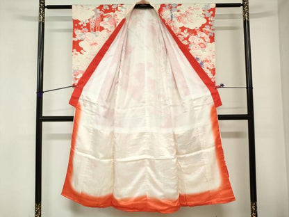 平和屋着物[]七五三　女の子　７歳　祝着　四つ身　駒刺繍　鈴花文　松竹梅　金彩　逸品　DABJ3064ea