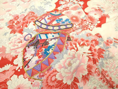 平和屋着物[]七五三　女の子　７歳　祝着　四つ身　駒刺繍　鈴花文　松竹梅　金彩　逸品　DABJ3064ea