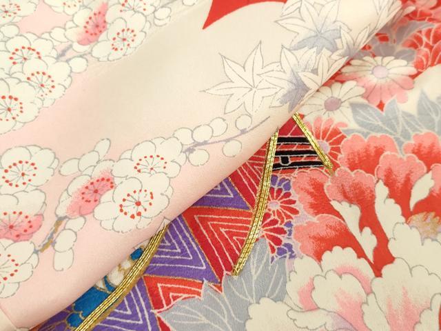 平和屋着物[]七五三　女の子　７歳　祝着　四つ身　駒刺繍　鈴花文　松竹梅　金彩　逸品　DABJ3064ea