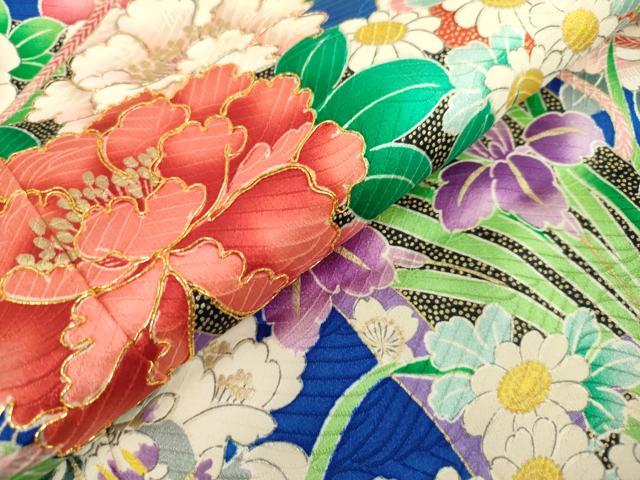 平和屋着物[]七五三　女の子　７歳　祝着　四つ身　駒刺繍　楽器花文　金彩　逸品　DABJ3065ea