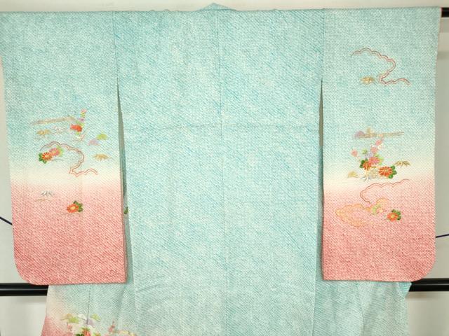 平和屋着物[]七五三　女の子　７歳　祝着　四つ身　駒刺繍　総絞り　籬花文　松竹梅　金銀糸　逸品　DABJ3066ea