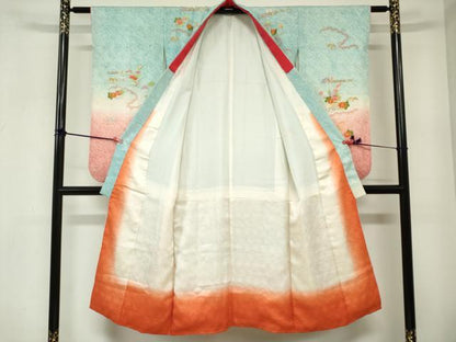 平和屋着物[]七五三　女の子　７歳　祝着　四つ身　駒刺繍　総絞り　籬花文　松竹梅　金銀糸　逸品　DABJ3066ea