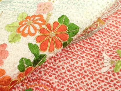平和屋着物[]七五三　女の子　７歳　祝着　四つ身　駒刺繍　総絞り　籬花文　松竹梅　金銀糸　逸品　DABJ3066ea