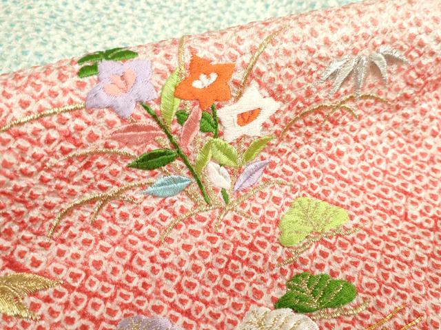 平和屋着物[]七五三　女の子　７歳　祝着　四つ身　駒刺繍　総絞り　籬花文　松竹梅　金銀糸　逸品　DABJ3066ea