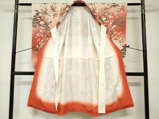 平和屋着物[]七五三　女の子　７歳　祝着　四つ身　風景花文　金彩　逸品　DABJ3067ea