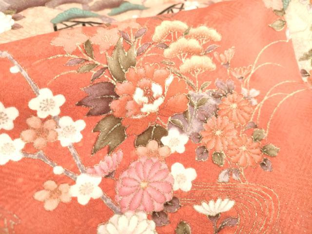 平和屋着物[]七五三　女の子　７歳　祝着　四つ身　風景花文　金彩　逸品　DABJ3067ea