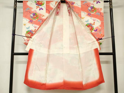 平和屋着物[]七五三　女の子　７歳　祝着　四つ身　花蝶丸文　暈し染め　金彩　逸品　DABJ3068ea