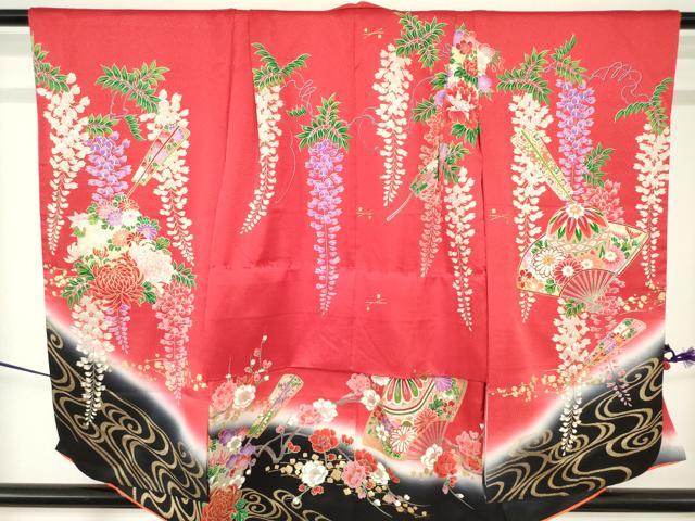平和屋着物[]七五三　女の子　３歳　祝着　三つ身　扇面花鞠文　藤花房　暈し染め　金彩　逸品　DABJ3073ea