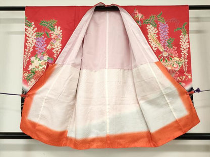 平和屋着物[]七五三　女の子　３歳　祝着　三つ身　扇面花鞠文　藤花房　暈し染め　金彩　逸品　DABJ3073ea