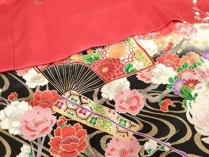 平和屋着物[]七五三　女の子　３歳　祝着　三つ身　扇面花鞠文　藤花房　暈し染め　金彩　逸品　DABJ3073ea