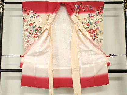 平和屋着物[]七五三　女の子　３歳　祝着　三つ身　籬花鞠文　暈し染め　金銀彩　逸品　DABJ3074ea