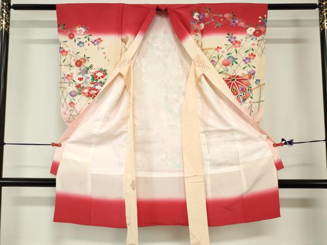 平和屋着物[]七五三　女の子　３歳　祝着　三つ身　籬花鞠文　暈し染め　金銀彩　逸品　DABJ3074ea