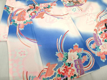 平和屋着物[]七五三　女の子　３歳　祝着　三つ身　檜扇女人花文　金彩　逸品　DABJ3075ea