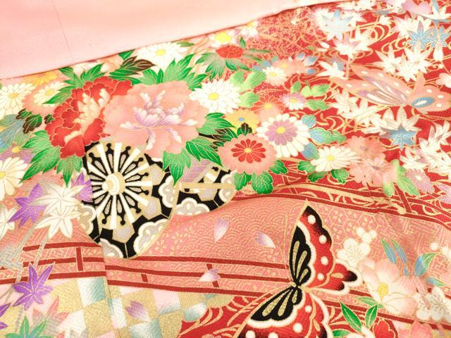 平和屋着物[]七五三　女の子　３歳　祝着　三つ身　渡橋花蝶文　枝垂れ桜　金彩　逸品　DABJ3076ea