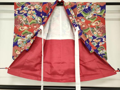 平和屋着物[]七五三　女の子　３歳　祝着　三つ身　片輪車　飛鶴花松文　洗える着物　DABJ3077ea