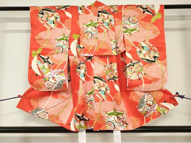 平和屋着物[]七五三　女の子　３歳　祝着　三つ身　糸車　金彩　逸品　DABJ3078ea