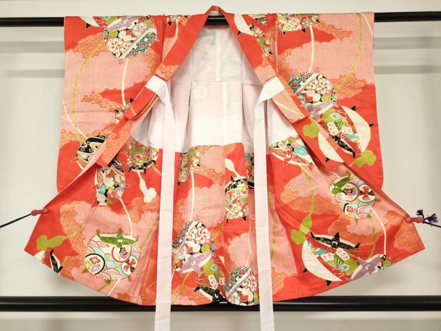 平和屋着物[]七五三　女の子　３歳　祝着　三つ身　糸車　金彩　逸品　DABJ3078ea