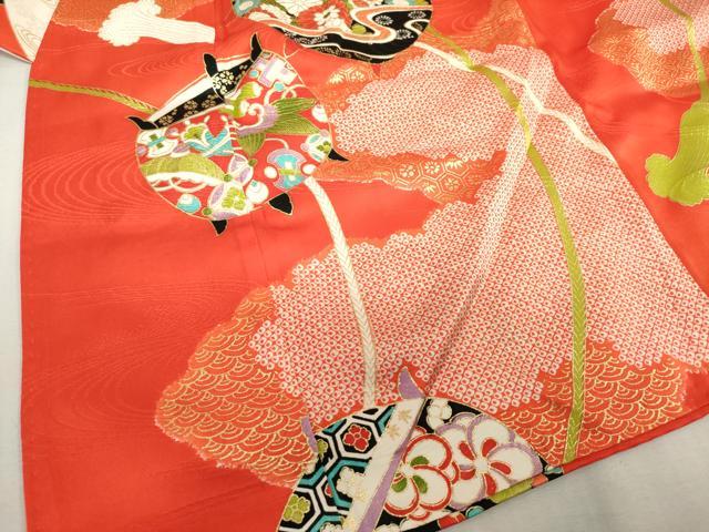 平和屋着物[]七五三　女の子　３歳　祝着　三つ身　糸車　金彩　逸品　DABJ3078ea