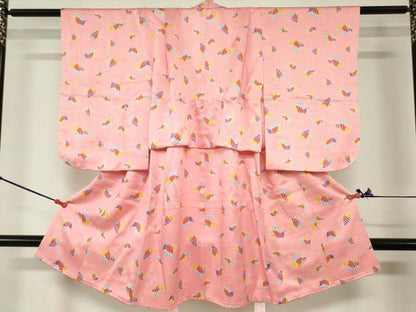 平和屋着物[]七五三　女の子　３歳　祝着　三つ身　舞蝶文　逸品　DABJ3079ea