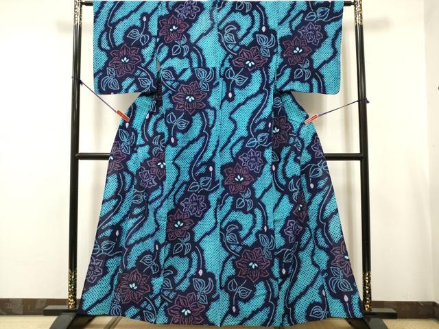 平和屋着物∴夏物　浴衣　有松鳴海絞り　花繋ぎ　綿　逸品　DABJ3105ea