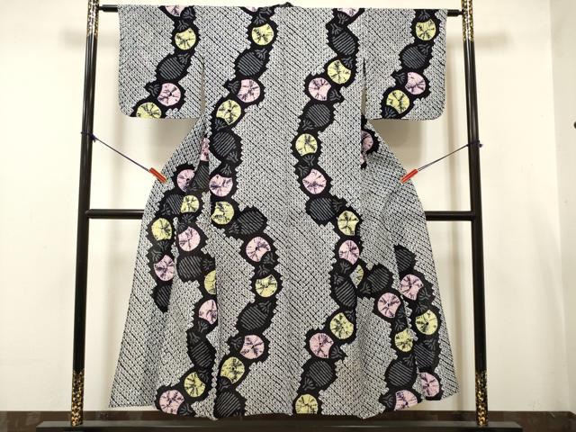 平和屋着物∴夏物　浴衣　有松鳴海絞り　団扇　綿　逸品　DABJ3107ea