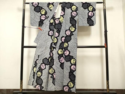 平和屋着物∴夏物　浴衣　有松鳴海絞り　団扇　綿　逸品　DABJ3107ea