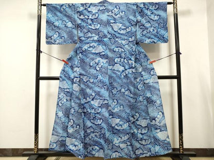 平和屋着物∴夏物　浴衣　有松鳴海絞り　立波楓文　綿　逸品　DABJ3109ea