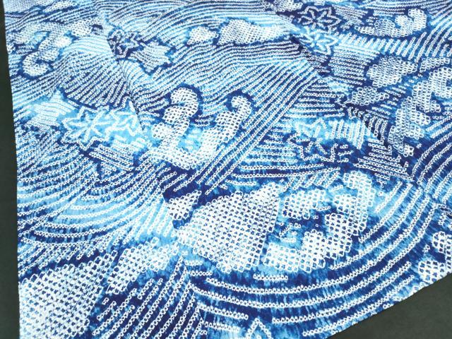 平和屋着物∴夏物　浴衣　有松鳴海絞り　立波楓文　綿　逸品　DABJ3109ea