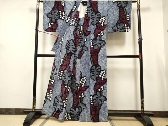 平和屋着物∴夏物　浴衣　有松鳴海絞り　モンステラ　綿　逸品　DABJ3111ea