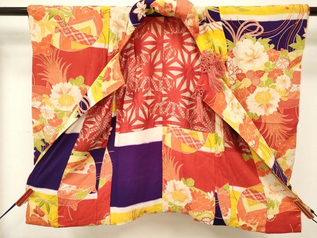 平和屋着物[]アンティーク　大正ロマン　七五三　女の子　３歳　祝着　三つ身　くす玉花文　逸品　DABJ3115ea