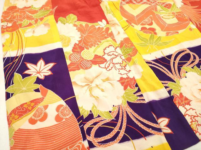 平和屋着物[]アンティーク　大正ロマン　七五三　女の子　３歳　祝着　三つ身　くす玉花文　逸品　DABJ3115ea
