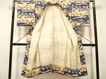 平和屋着物[]女の子　子供　長襦袢　袷　エ霞笹花文　逸品　DABJ3116ea