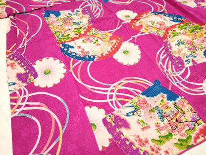 平和屋着物[]アンティーク　大正ロマン　女の子　７歳　祝着　四つ身　檜扇花文　逸品　DABJ3118ea