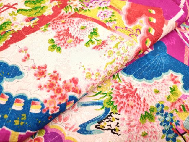 平和屋着物[]アンティーク　大正ロマン　女の子　７歳　祝着　四つ身　檜扇花文　逸品　DABJ3118ea