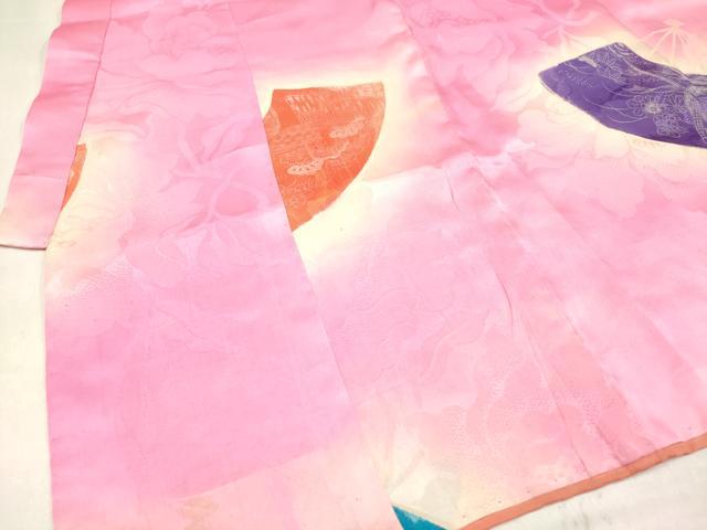 平和屋着物[]アンティーク　大正ロマン　お宮参り　女の子　祝着　産着　初着　のしめ　扇面文　暈し染め　逸品　DABJ3120ea