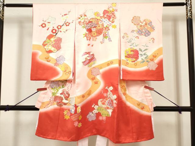 平和屋着物[]お宮参り　女の子　祝着　産着　初着　のしめ　雪輪花文　金彩　逸品　DABJ3124ea