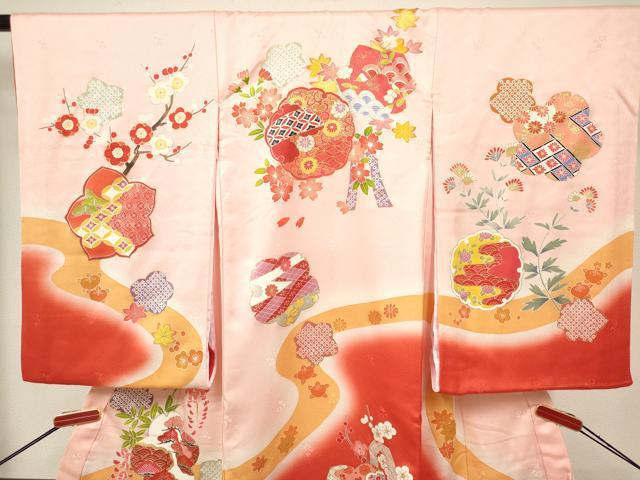 平和屋着物[]お宮参り　女の子　祝着　産着　初着　のしめ　雪輪花文　金彩　逸品　DABJ3124ea