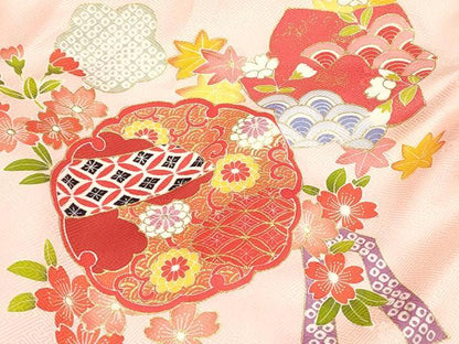 平和屋着物[]お宮参り　女の子　祝着　産着　初着　のしめ　雪輪花文　金彩　逸品　DABJ3124ea