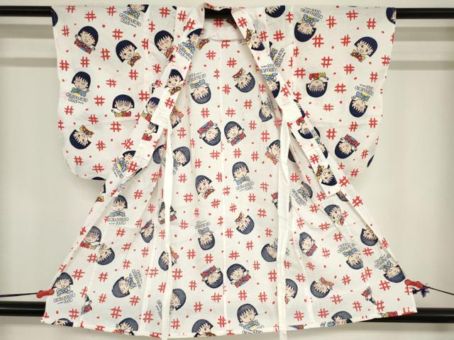 平和屋着物＊夏物　浴衣　女の子　子供　さくらももこ　ちびまる子ちゃん　井桁　日本製　綿　DABJ3127ea