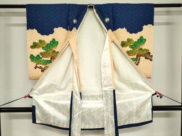 平和屋着物[]お宮参り　男の子　祝着　産着　初着　のしめ　刺繍　手描き　虎　寅　風景笹松文　金彩　逸品　DABJ3131ea