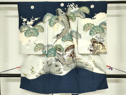 平和屋着物[]お宮参り　男の子　祝着　産着　初着　のしめ　鯉　立波松文　金彩　逸品　DABJ3132ea