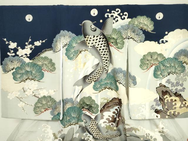 平和屋着物[]お宮参り　男の子　祝着　産着　初着　のしめ　鯉　立波松文　金彩　逸品　DABJ3132ea
