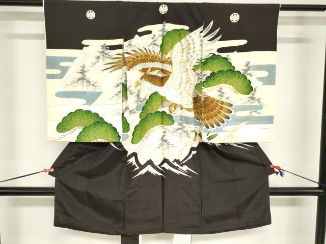 平和屋着物[]お宮参り　男の子　祝着　産着　初着　のしめ　刺繍　鷹　鷲　笠松文　金彩　逸品　DABJ3133ea