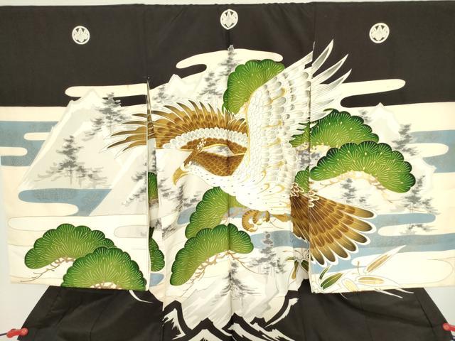 平和屋着物[]お宮参り　男の子　祝着　産着　初着　のしめ　刺繍　鷹　鷲　笠松文　金彩　逸品　DABJ3133ea