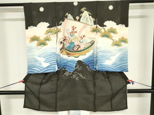 平和屋着物＊夏物　お宮参り　男の子　祝着　産着　初着　のしめ　絽　駒刺繍　宝船　逸品　DABJ3134ea