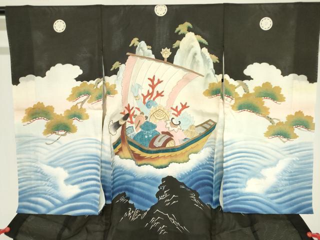 平和屋着物＊夏物　お宮参り　男の子　祝着　産着　初着　のしめ　絽　駒刺繍　宝船　逸品　DABJ3134ea