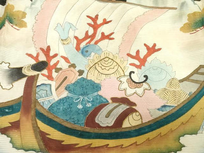 平和屋着物＊夏物　お宮参り　男の子　祝着　産着　初着　のしめ　絽　駒刺繍　宝船　逸品　DABJ3134ea