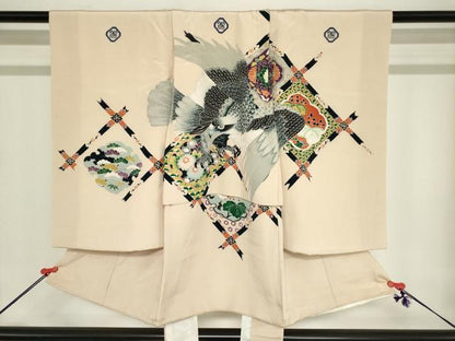 平和屋着物[]お宮参り　男の子　祝着　産着　初着　のしめ　鷹　鷲　天井花文　逸品　DABJ3135ea
