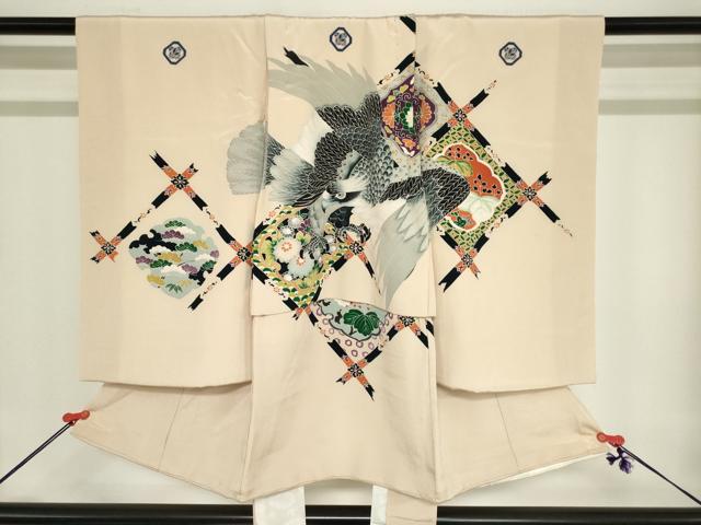 平和屋着物[]お宮参り　男の子　祝着　産着　初着　のしめ　鷹　鷲　天井花文　逸品　DABJ3135ea